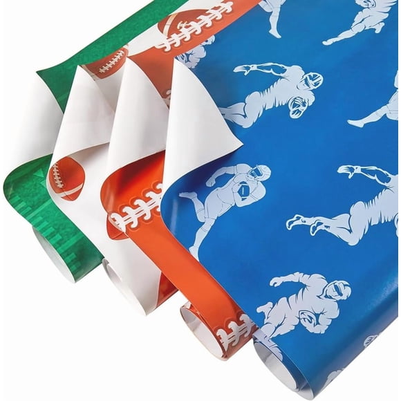 12 hojas de papel para envolver fútbol, 4 estilos, rollo de papel para envolver regalos de rugby, balón deportivo, papel para manualidades, papel para arte, plegado plano.