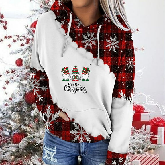 WXLWZYWL Women's Ugly Christmas Sweatshirt Crewneck Funny Graphic Printed Buffalo Plaid Reindeer Shirts Xmas Pullover Top