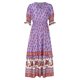 thumbnail image 5 of Puntoco Vestido De Manga Corta Con Cuello En V, Vestido Bohemio De Verano Con Cuello En V Y Cordones A La Moda Con Estampado De Manga Farol Y Cintura Alta Morado M, 5 of 6