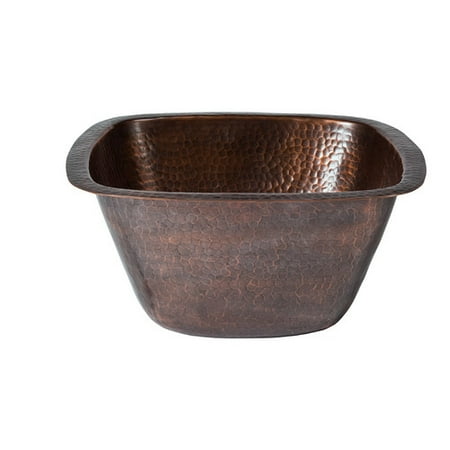 Hammered Copper Farmhouse Sink - The Copper Factory 13'' L x 13'' W Hand Hammered Medium Square Bar Sink
