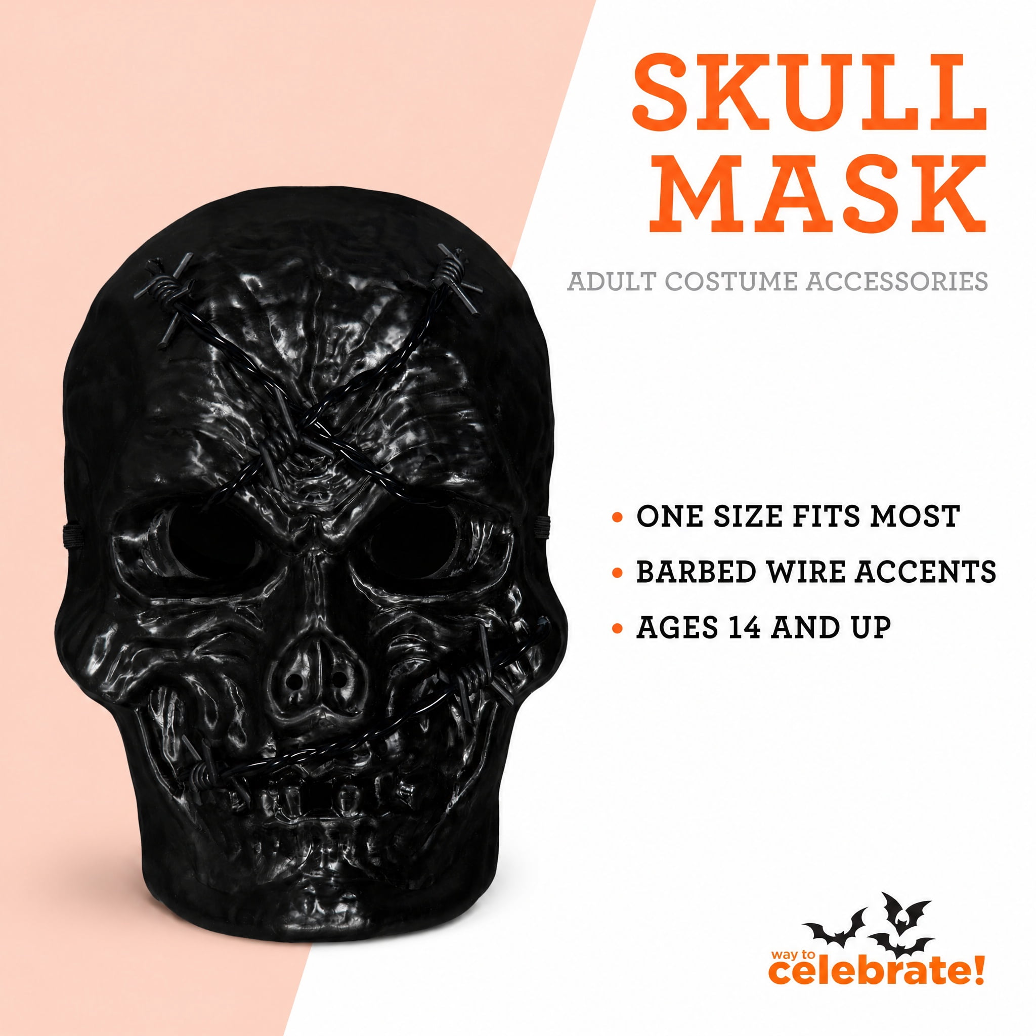 Skull Mask Costume Accessory for Adults, Black, Halloween by Way To Celebrate