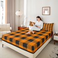 thumbnail image 4 of Manfei Fashion Abstract Adult Twin Sheet Sets, Square Patchwork Twin Fitted Sheet, Vintage Black Orange Buffalo Flat Sheet, Lightweight Room Decor, 3-Piece, 4 of 7