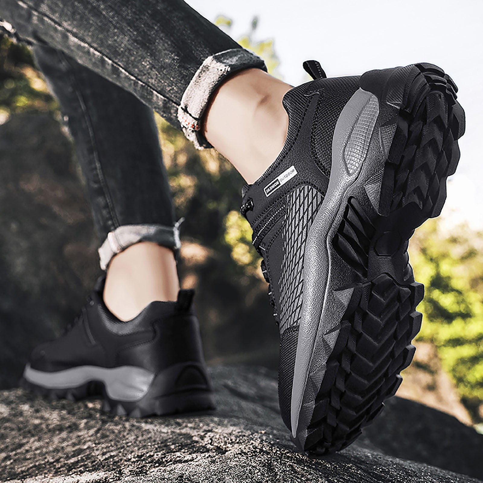 XIAQUJ Non Work Shoes for Men Walking Shoe Sneakers Comfortable Leather Casual Tennis Shoes Hiking Shoes Sneakers for Men Black 9.5(43)