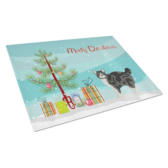 Carolines Treasures CK4652LCB Manx 1 Cat Merry Christmas Glass Cutting Board Large, 12H x 16W, multicolor