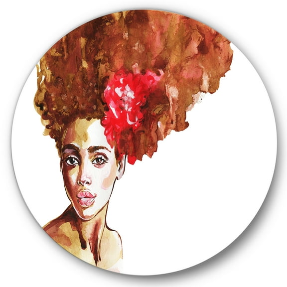 Designart 'Portrait of Young African American Woman II' Modern Circle Metal Wall Art 36x36 - Disc of 36