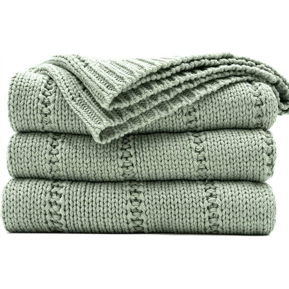 RECYCO Cable Knit Sage Green Throw Blanket for Couch, Super Soft Warm Cozy Decorative Knitted Throw Blanket 2.3LB for Bed, Sofa, Chair 50"x60"