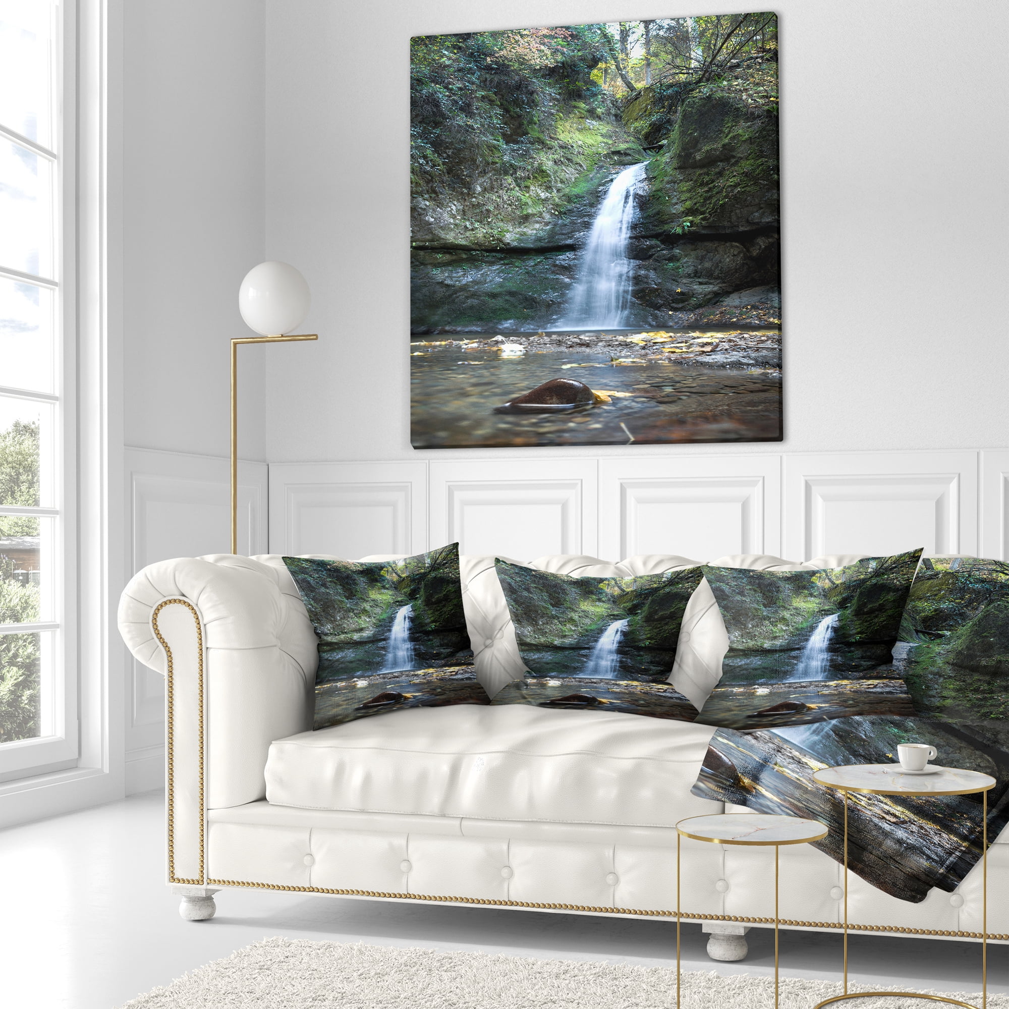 Designart Nanayo Waterfall Japan - Landscape Photo Throw Pillow - 18x18