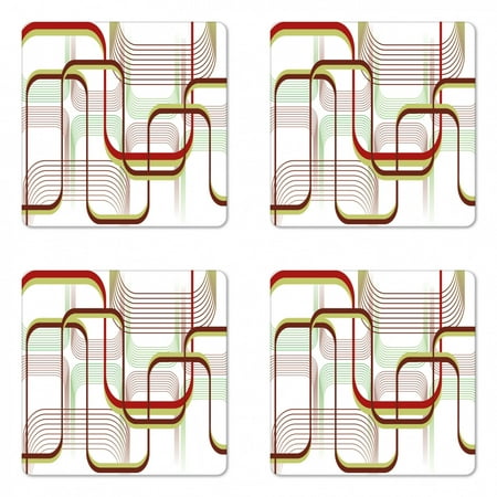 

Modern Coaster Set of 4 Geometric Contemporary Wavy Lines with Abstract Shapes Designs Art Image Square Hardboard Gloss Coasters Standard Size Khaki Burgundy White by Ambesonne