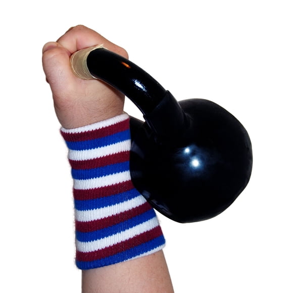 Quality Breathable Absorbent Cotton Kettlebell Wrist Protective Pads/Guards/Wristbands - Unisex (One Size Fits Most) (Red White Blue)