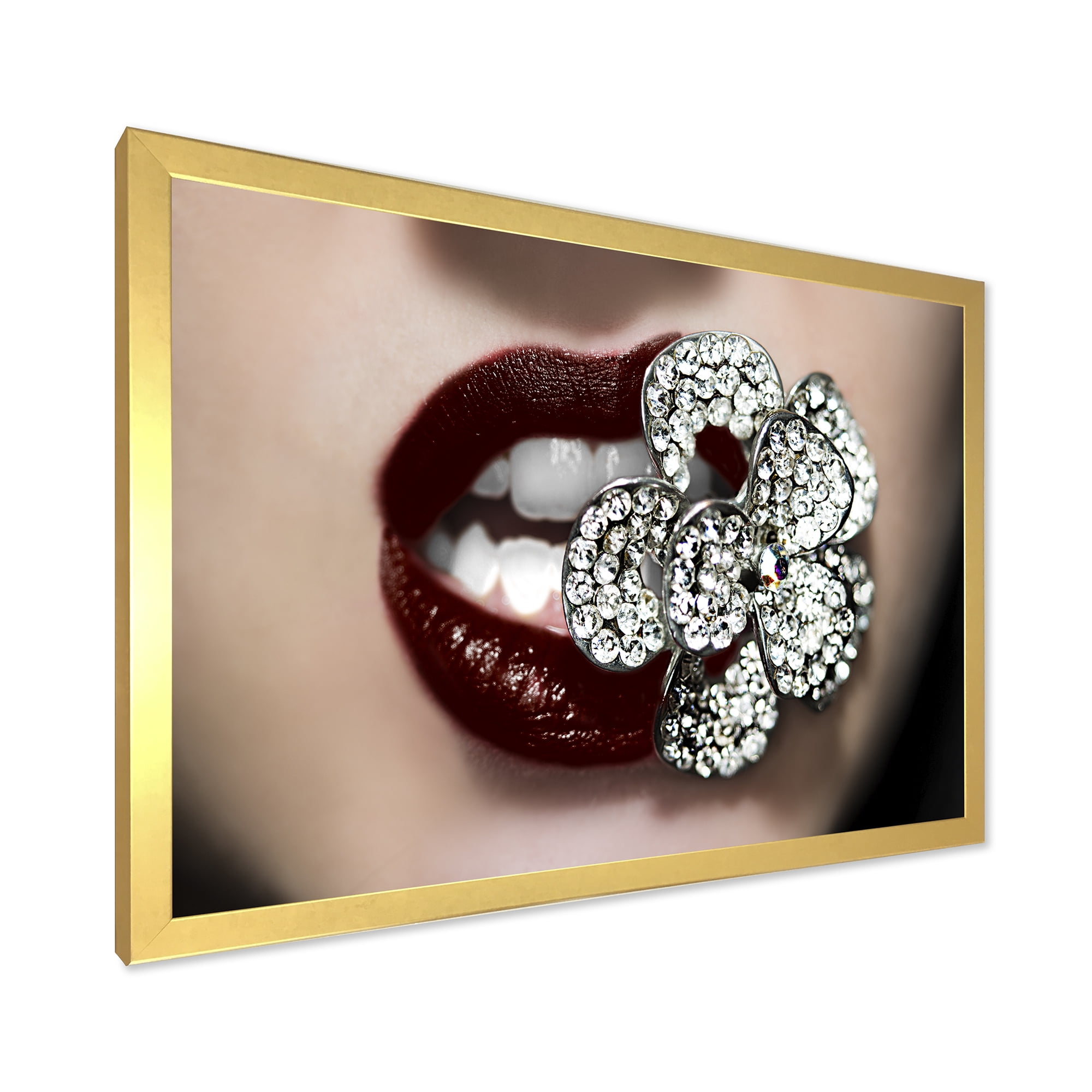 Designart 'Detail Of Sexy Red Girl Lips' Modern Framed Art Print