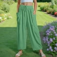 thumbnail image 7 of ZACPNCV Teen Girls Preppy Cotton Linen Pants Summer Loose Fit Elastic Waist Solid Lounge Long Trousers Green 9-10 Years, 7 of 7