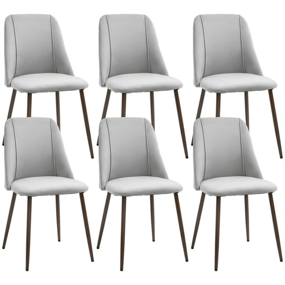 HOMCOM Dining Chairs Set of 6, Accent Chair with Velvet-touch Upholstery, Grey