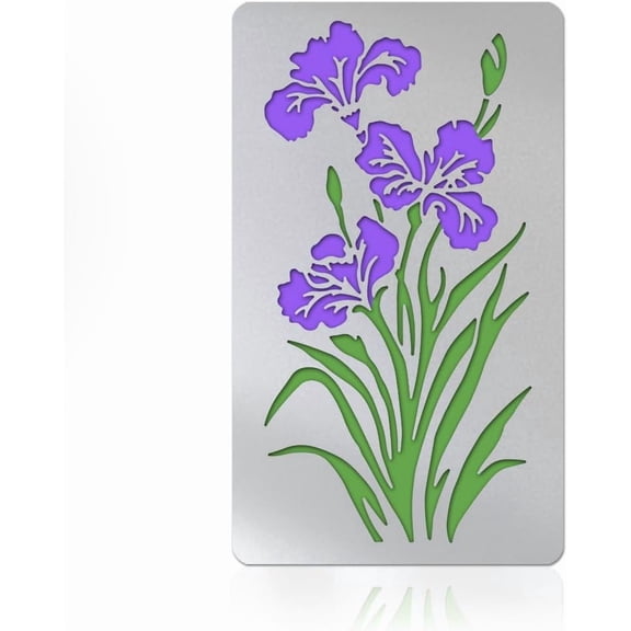 Metal Stencil DIY for Craft Wood Burning Iris Flower Stencil Stainless Steel Reusable Painting Stencils Wood Carving Floral Leaf Stencils Templates DIY for Journaling Drawing Engraving