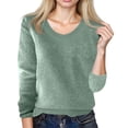 thumbnail image 4 of Knit Sweaters for Women V Neck Loose Long Sleeve Winter Warm Wool Knit Pullover Tops Cozy Tunic Sweater Mint Green L, 4 of 5