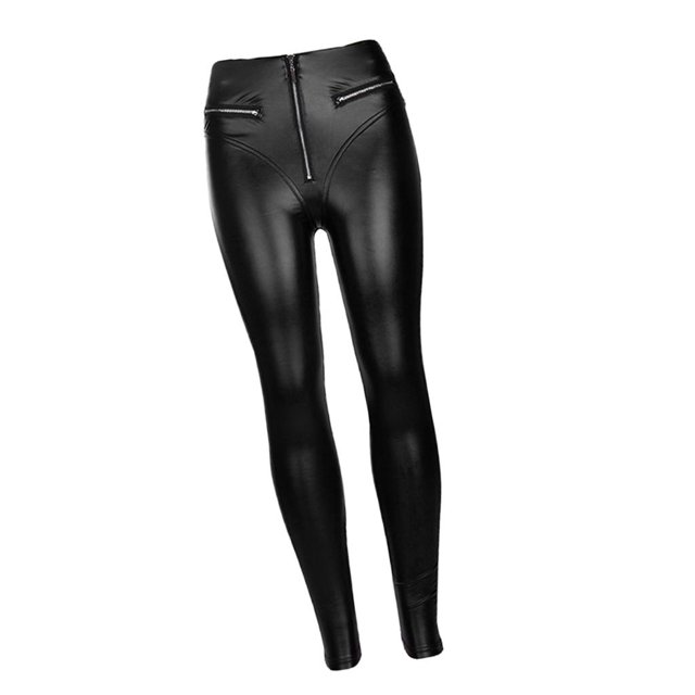 polainas de mujer Las mujeres de material cuero de la PU de la cadera regordeta Slim jogging ejercicio yoga pantalones polainas - Negro + negro, L L Magideal polainas de mujer