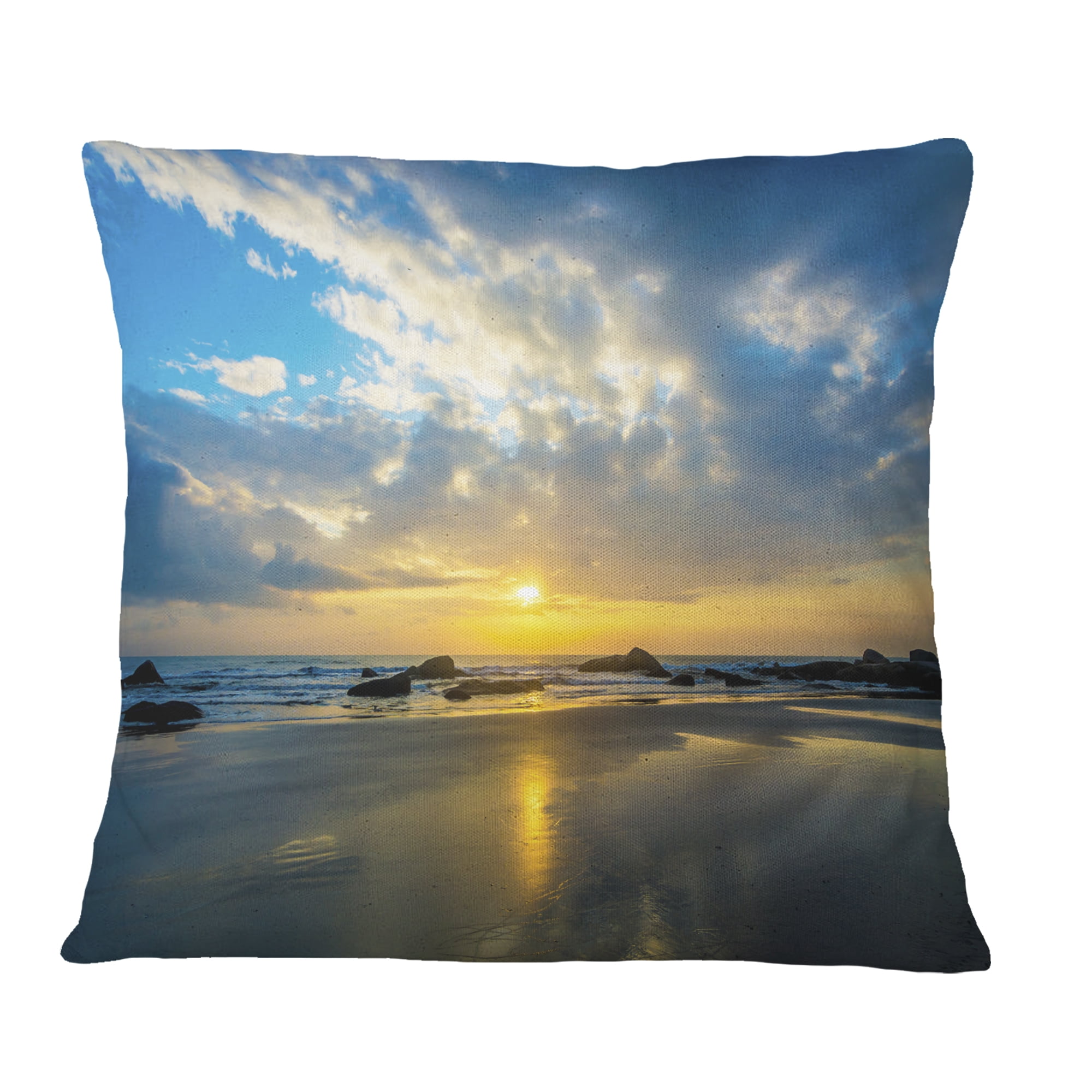 Designart Beautiful Sunrise and Seashore - Seashore Throw Pillow - 18x18