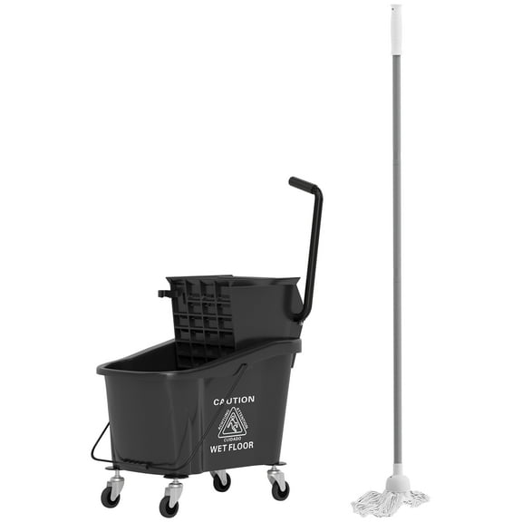 HOMCOM Mop Bucket with Wringer on Wheels for Floor Cleaning 38 Quart Black