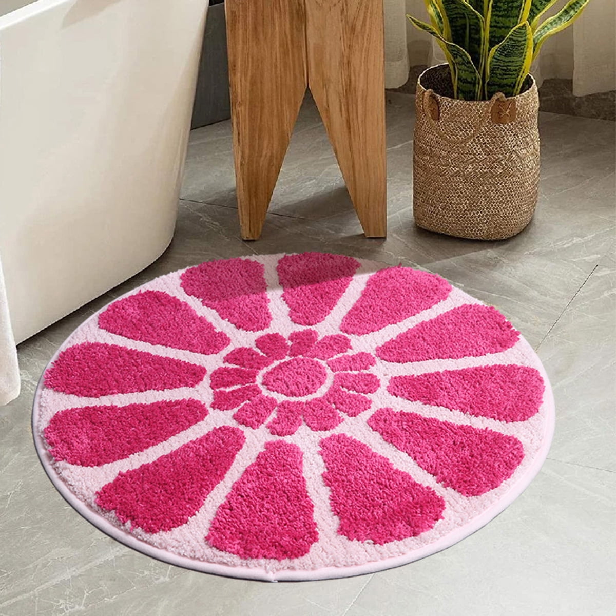 BOVEU Pink Bath Mat, Soft Absorbent Microfiber Bathroom Mat, Non Slip