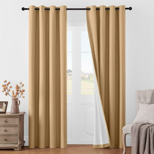 Cortina Joydeco Blackout de lino, 132 x 305 cm, térmica, color beige