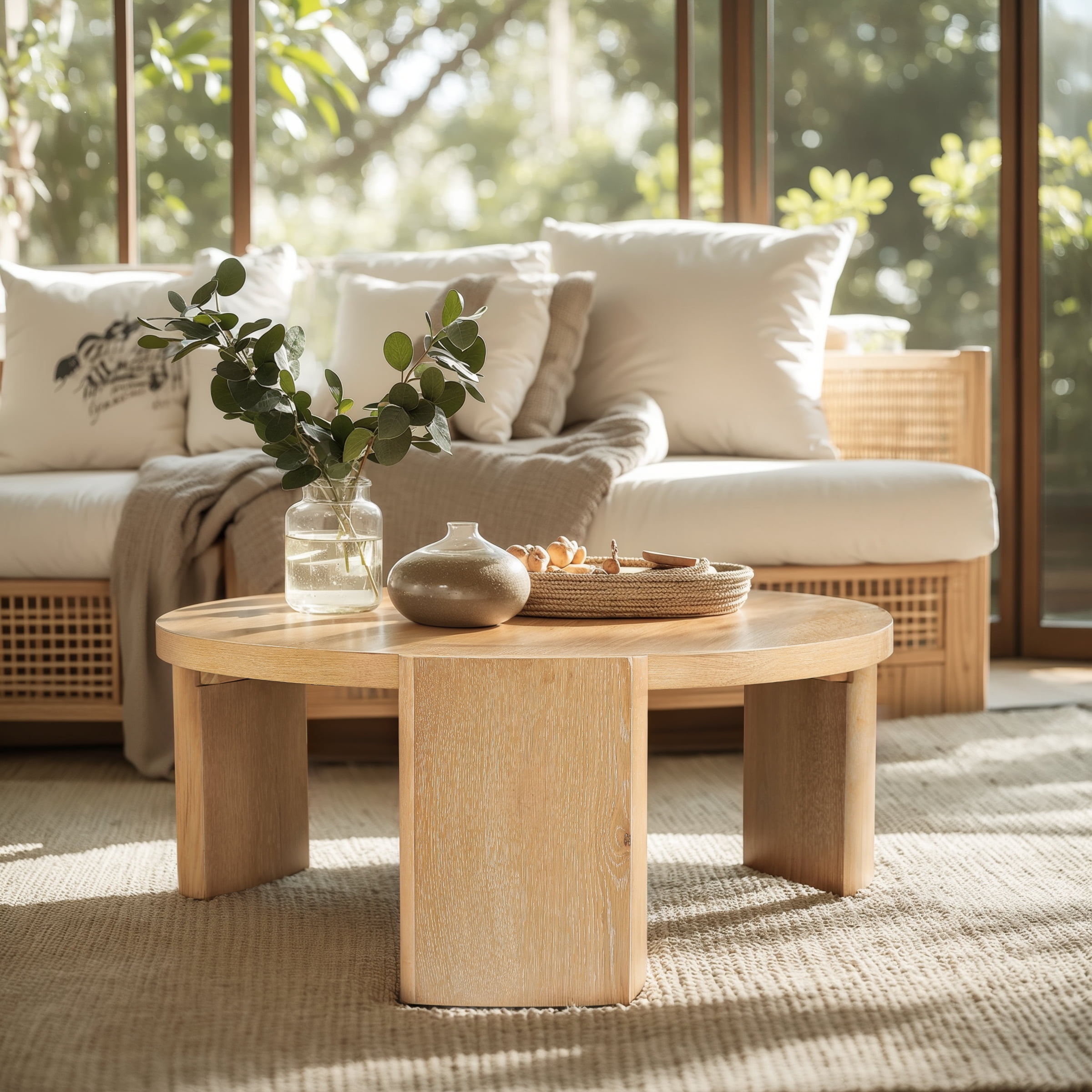 CHUN YI 40" Round Coffee Table, Natural Wood Grain Finish, Modern Center Table for Living Room