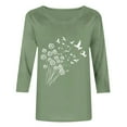 thumbnail image 6 of CYMMPU Loose Fit Round Neck Spring Tops Flower Pattern Fall Fashion Shirts Tunic Tops 3/4 Sleeve Blouses for Women Dressy Casual Lightweight Basic T-Shirts Green L, 6 of 6