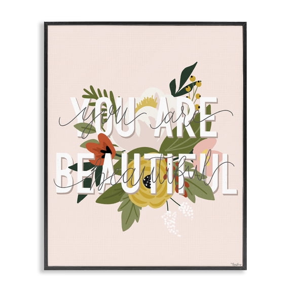 Stupell Industries Bohemian You Are Beautiful Pink Flower Black Framed Giclee Art, 11 x 14, by Gigi Louise