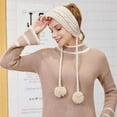 thumbnail image 4 of Winter Tie Knitting Warm Ear Protector Plush Hair Ball - Khaki, 4 of 6