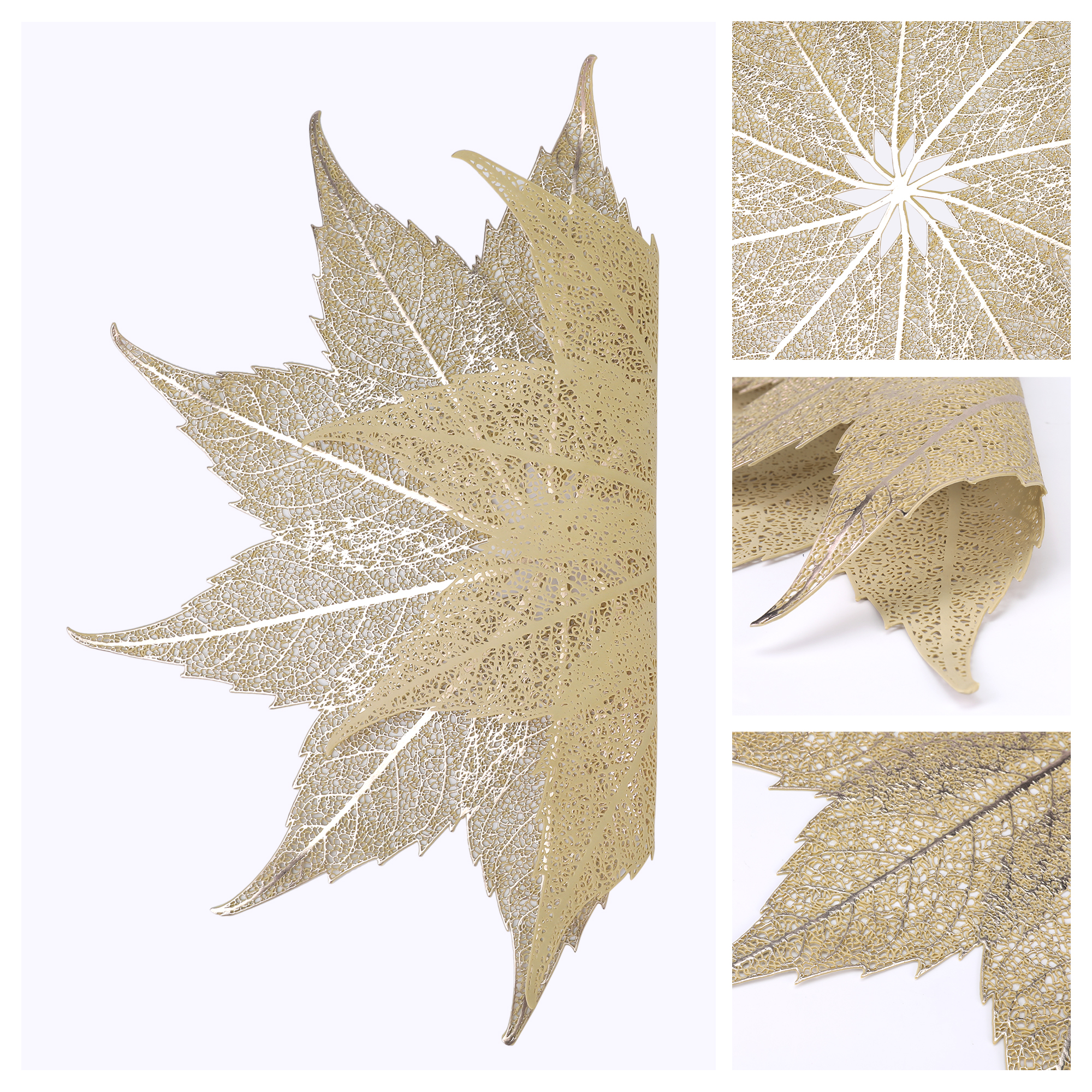 Unique Bargains Set of 6 Washable Farmhouse Leaf Shape Placemats Indoor Gold