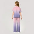 thumbnail image 3 of Abcomgle Girls Two Piece Sets 10-12 Gradient Short Sleeve Tee Top and Wide Leg Pants Set Cute Preppy Girls Lounge Set,5-6 Years, 3 of 4