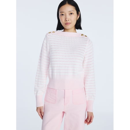 Free Assembly Women's Button Shoulder Sweater with Long Sleeves, Sizes XS-XXL