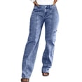thumbnail image 2 of QURATI Women's Jeans Straight Leg Short Petite Regular Tall Denim Relaxed Pants Womens Bottoms Dark Blue L, 2 of 9