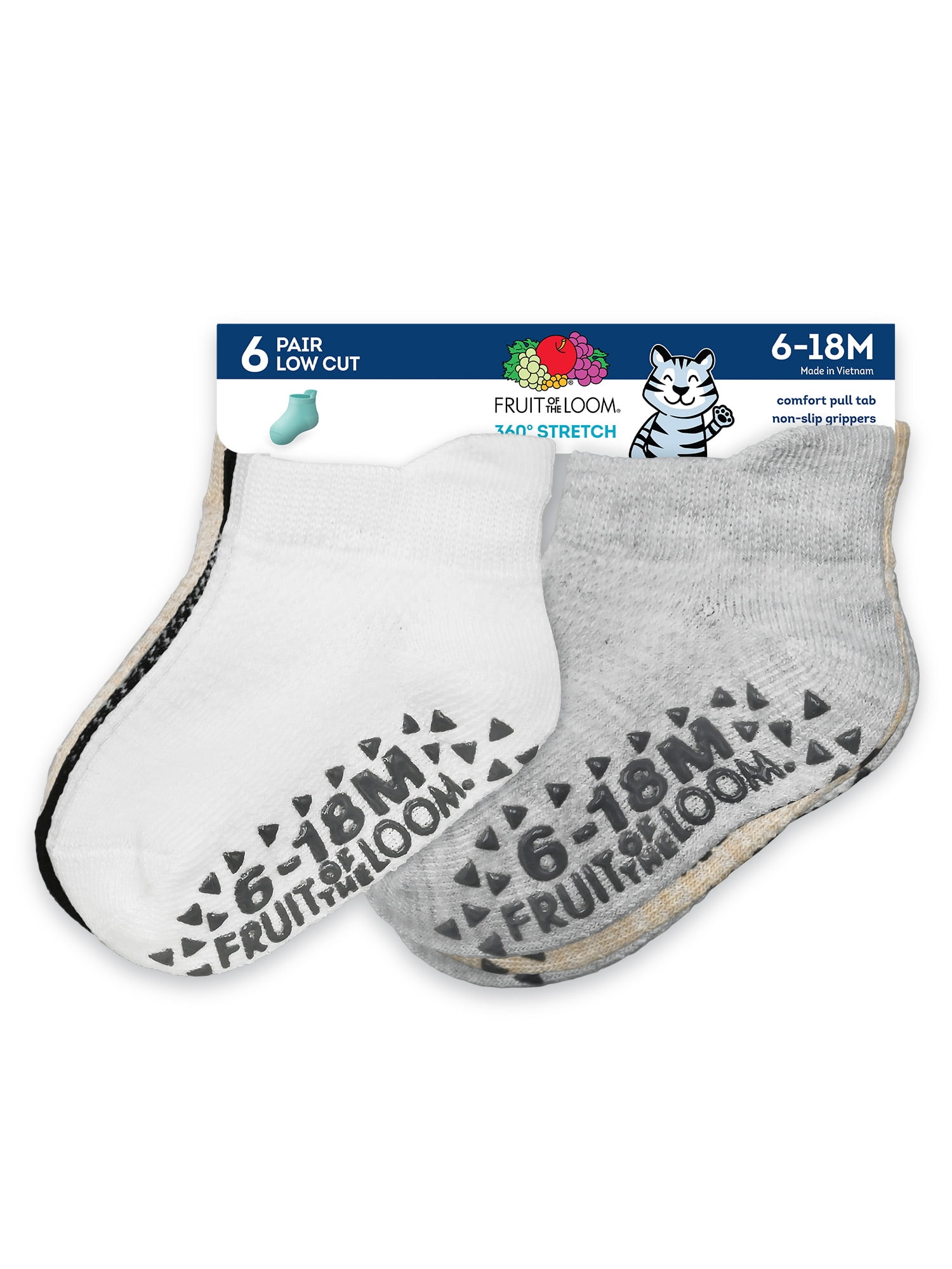 Fruit of the Loom Toddler Low-Cut Socks, 6-Pack, Size 6M-5T