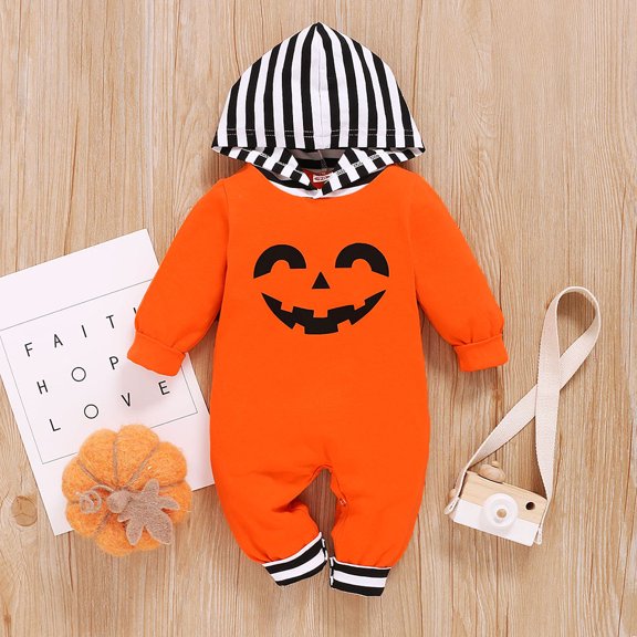 Herrnalise Newborn Baby Boys Girls Halloween Pumpkin Striped Hoodie Romper Jumpsuits Sales !
