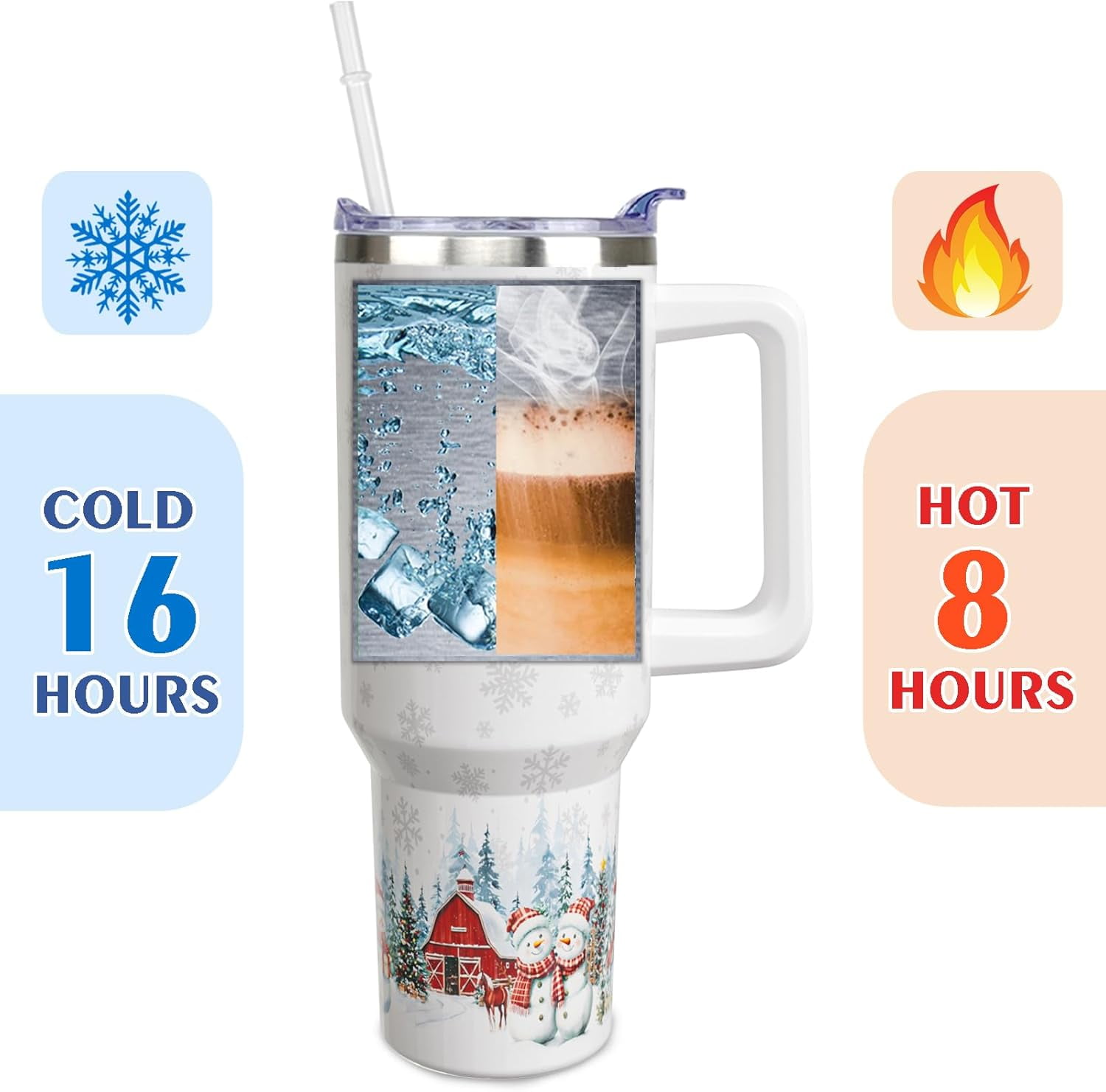 Christmas Tumbler 40 oz Xmas Tumblers with Handle and Straw Farmhouse White Snowman Stainless Steel Insulated Coffee Cups Mugs Holiday Gifts Stuff Decor for Women Girls