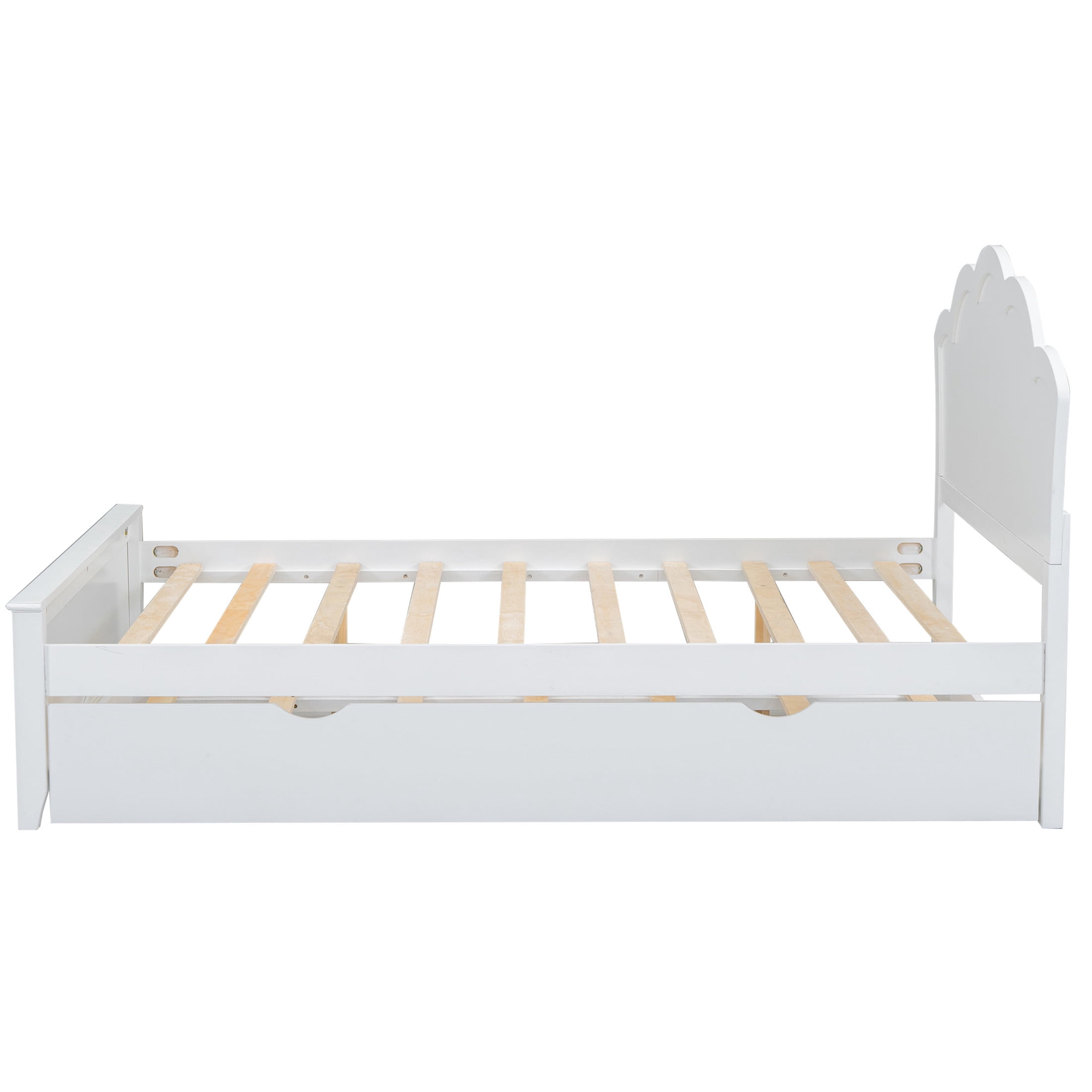 Noble House Junhill Full Size Wood Platform Bed with Headboard and Twin Trundle, Solid Pine Wood, White