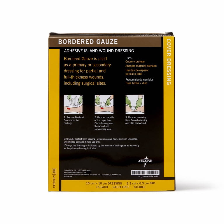 Medline Bordered Gauze Adhesive Island Wound Dressing, 4" x 4", 15-Count photo 2