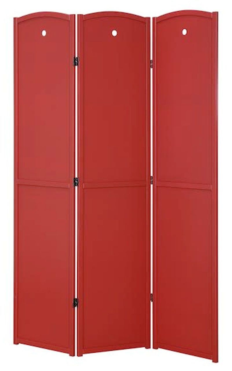 Legacy Decor Solid Wood Childrens 3 Panel Room Divider, 71" Tall, Red