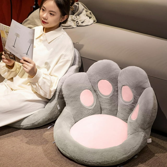 Colchón de aire con cojín de felpa, cojín semicerrado con forma de pata de gato, adorable cojín con forma de pata de oso, cojín para silla de oficina y soporte lumbar, sillón puf de peluche, artículos