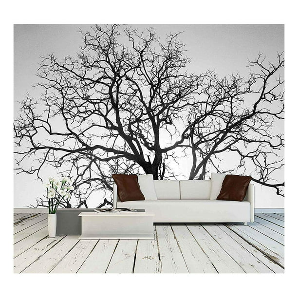 Wall26 Dead Tree Branch, Black and White - Removable Wall Mural |  Self-adhesive Large Wallpaper - 66x96 inches 