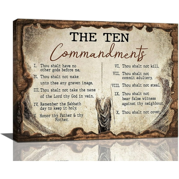 The Ten Commandments Wall Art 10 Commandments Christian Bible Verse Religion Scripture Pictures Wall Decor Canvas Painting Prints Artwork Framed for Church Living Room Bedroom Office 16"x12"