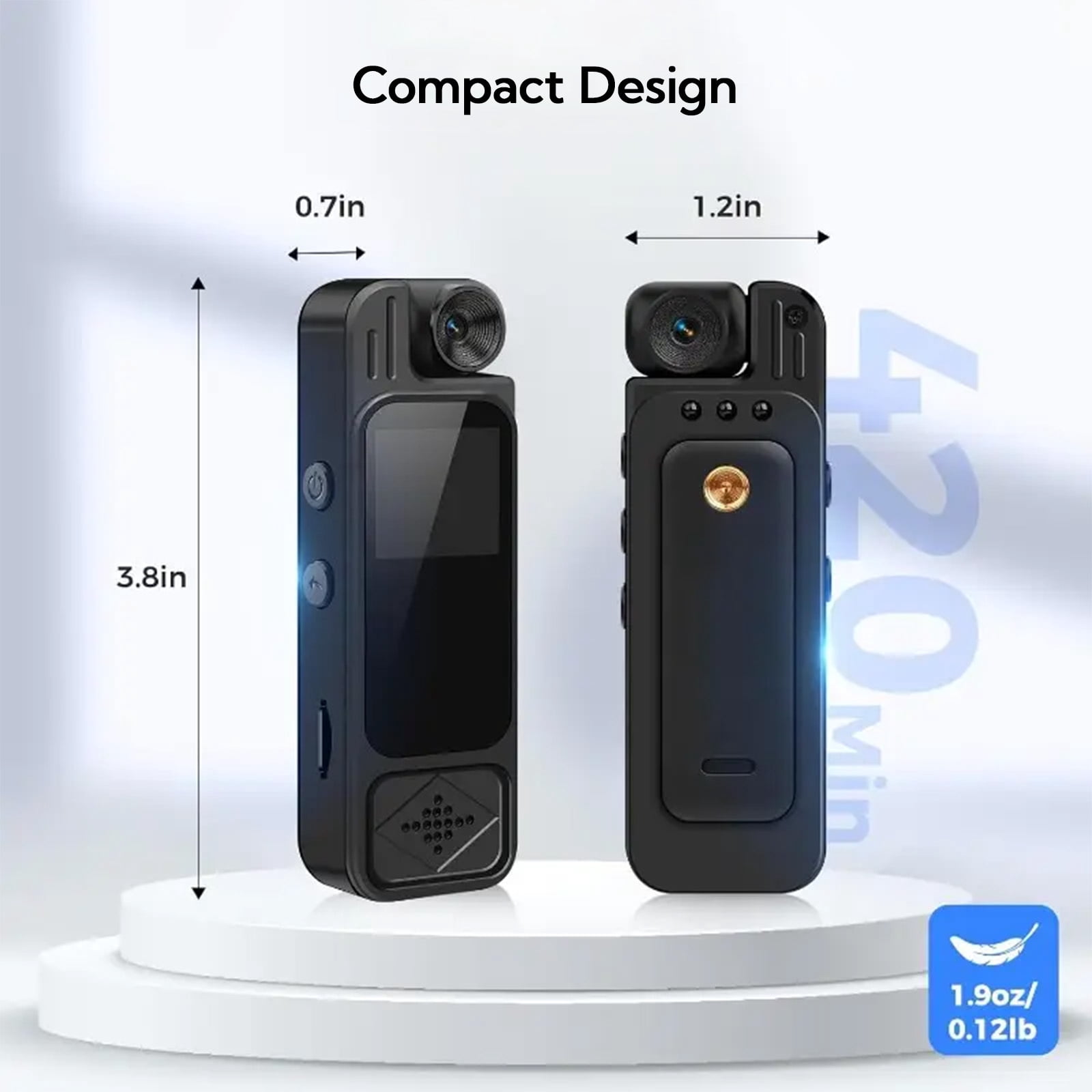 JUANGU Wearable Video Camera, Portable Clip-on Camcorder with Rotatable Lens, 180°Wide-Angle Personal Recorder Body Camera for Bike Cycling Vlogging
