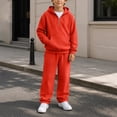 thumbnail image 4 of Kids Boys 2 Piece Waffle Knit Outfit, Quarter Zip Pullover Hoodie with Pocket & Elastic Waist Sweatpants, Soft Casual Sport Tracksuit Red 4 Years, 4 of 9