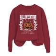 thumbnail image 2 of YVNAURA Women's Spooky Season Letter Graphic Crewneck Sweatshirt Oversized Long Sleeve Pullover Round Neck Vintage Halloween Print Casual Fall Top 1 Pack, Red,M, 2 of 3