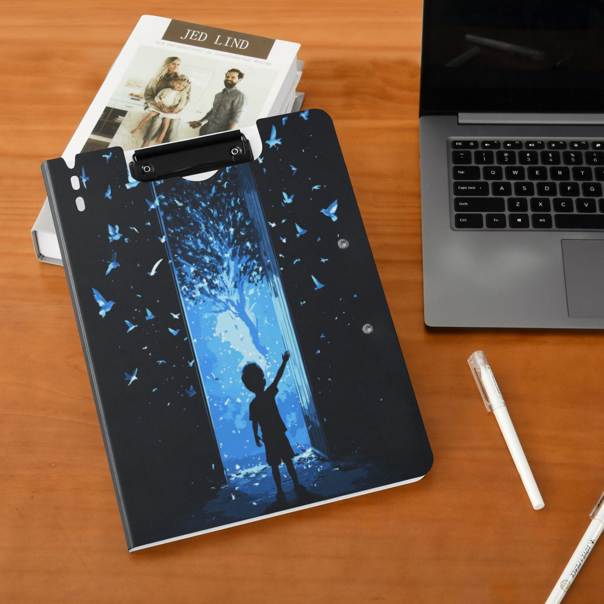 FORMRS A4 Clipboard Folder with Pen Holder Horizontal Foldable School Office Binder, Blue Butterfly