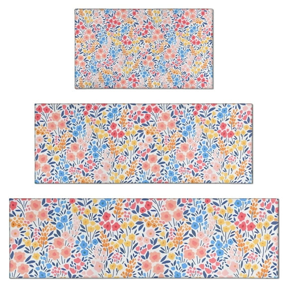 Pink Pioneer Flower Pattern Kitchen Rugs Sets Of 3,Kitchen Runner Rugs Non Skid Washable,Decorative Kitchen Floor Mats for Kitchen,Sink,Laundry,17"x30" 17"x47" 17"x59"