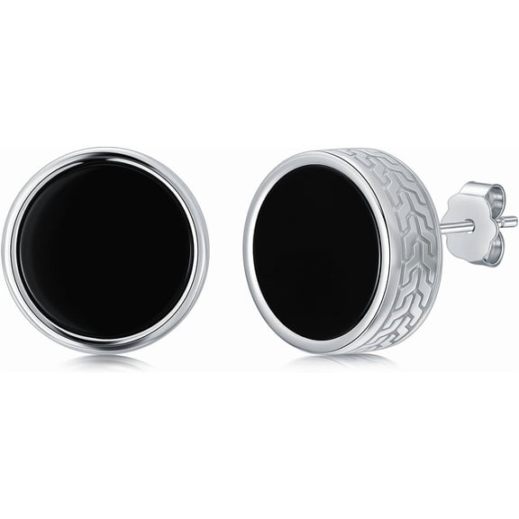 SOULMEET Black Onyx Earrings 925 Sterling Silver Cool Black Onyx Stud Earrings Jewelry for Men Women