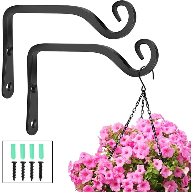 Ganchos para colgar en la pared, soportes para cestas colgantes de hierro forjado de metal, accesorios para comederos de pájaros, plantas, linternas, campanillas de viento, negro (paquete de