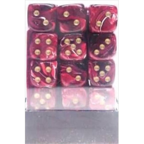 27834 12 mm Vortex Burgundy With Gold Numbers D6 Dice Set Of 36