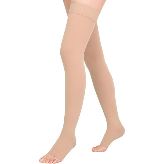1 Pair Wukang 20-32mmHg Beige L Size Thigh High Compression Stocking Toeless Compression Socks for Women & Men