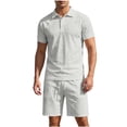 thumbnail image 2 of SOOMLON Mens Beach Outfits Sets Big and Tall Short Sleeve Collared Shirts Drawstring Shorts Lightweight Two Piece Sets, 2 of 8